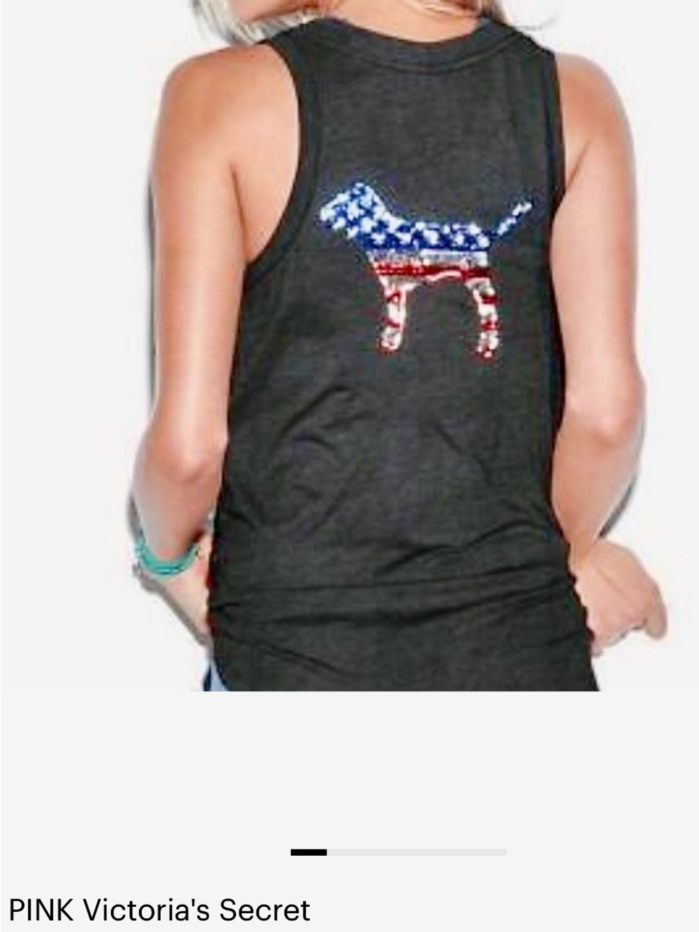 PINK Victoria's Secret Charcoal Tank with American Flag Dog Graphic